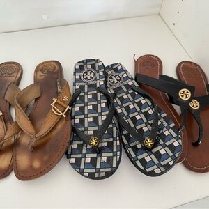 Tory Burch Black and Tan Flip Flops